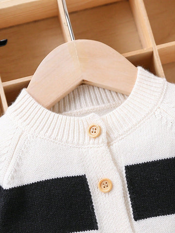 Fashionable Cute Versatile Baby Boy Striped Print Long Sleeve Cardigan Sweater