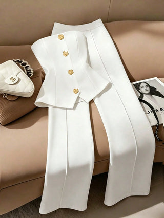 Waist-Defining Bandeau Top & Wide-Leg Pants