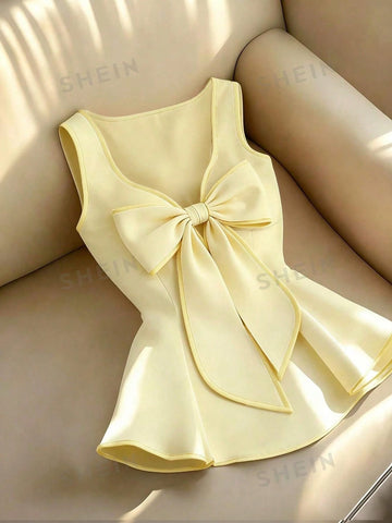 Women's Elegant Contrast Color Trim Bow Decor Camisole Top