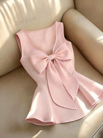 Women's Elegant Contrast Color Trim Bow Decor Camisole Top