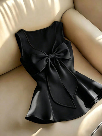 Women's Elegant Contrast Color Trim Bow Decor Camisole Top