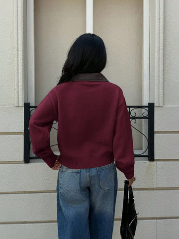 Siren Gaze Vintage Patchwork Collar Short Cardigan Sweater