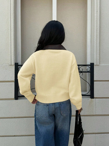 Siren Gaze Vintage Patchwork Collar Short Cardigan Sweater