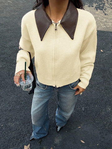 Siren Gaze Vintage Patchwork Collar Short Cardigan Sweater