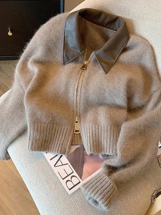 Siren Gaze Vintage Patchwork Collar Short Cardigan Sweater