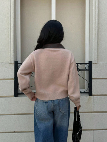 Siren Gaze Vintage Patchwork Collar Short Cardigan Sweater