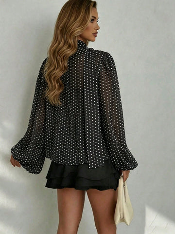 Lantern Sleeve Irregular Print Blouse Shirt
