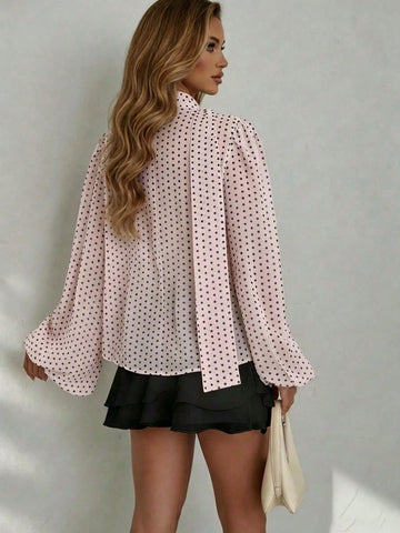 Lantern Sleeve Irregular Print Blouse Shirt