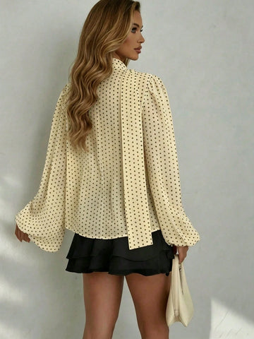 Lantern Sleeve Irregular Print Blouse Shirt