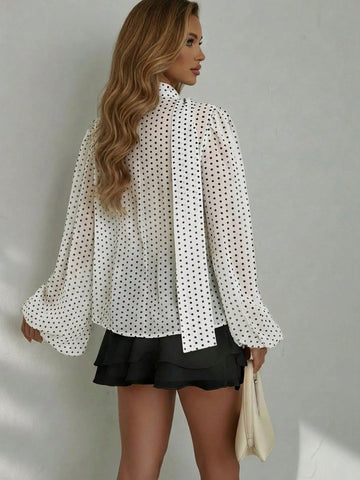 Lantern Sleeve Irregular Print Blouse Shirt