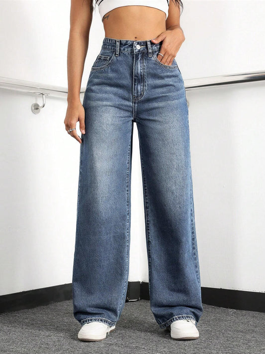 ICON Women's Casual Loose-Fit Wide-Leg Denim Pants With Pockets