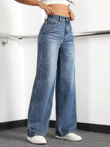 ICON Women's Casual Loose-Fit Wide-Leg Denim Pants With Pockets