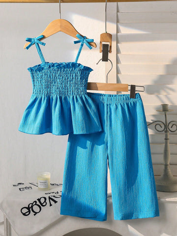 Baby Girl Solid Color Suspender Casual Jumpsuit Set