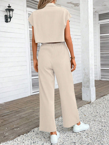 Women Plain Color Sleeveless Top And Long Pants