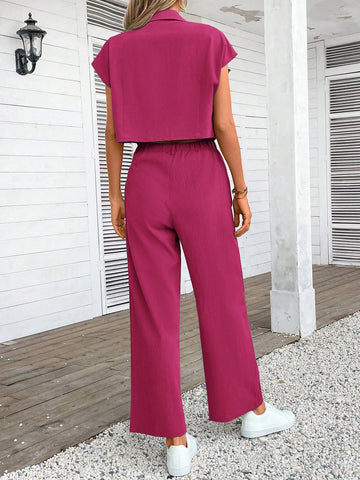 Women Plain Color Sleeveless Top And Long Pants