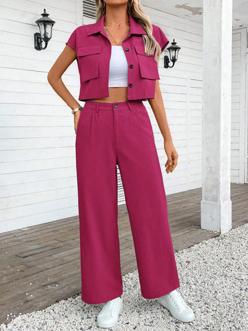 Women Plain Color Sleeveless Top And Long Pants