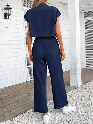 Women Plain Color Sleeveless Top And Long Pants