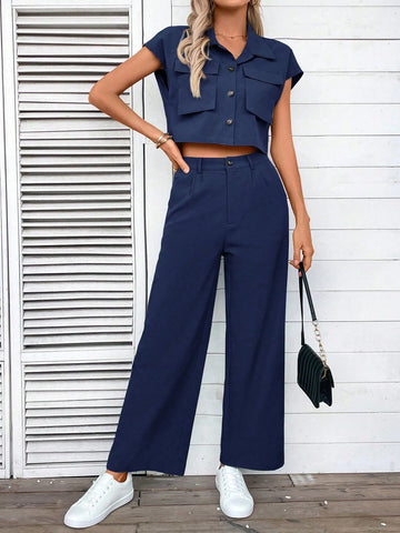 Women Plain Color Sleeveless Top And Long Pants