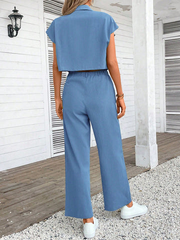 Women Plain Color Sleeveless Top And Long Pants