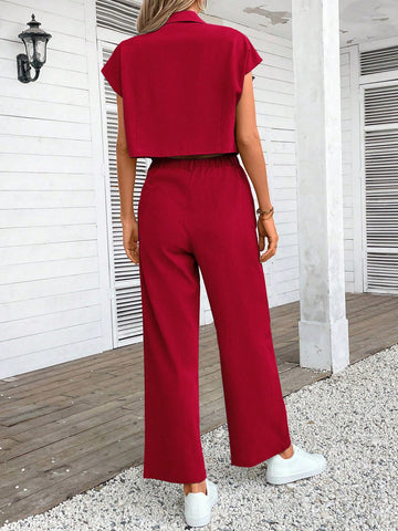 Women Plain Color Sleeveless Top And Long Pants