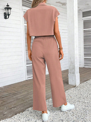 Women Plain Color Sleeveless Top And Long Pants