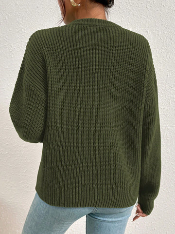 Women's Solid Color Round Neck Drop Shoulder Long Sleeve Casual Loose Pullover Sweater