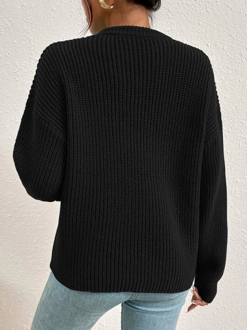 Women's Solid Color Round Neck Drop Shoulder Long Sleeve Casual Loose Pullover Sweater