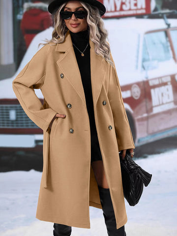 Clasi Lapel Neck Double Breasted Belted Overcoat