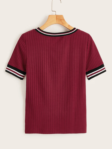 LUNE Striped Trim Rib-knit T-shirt