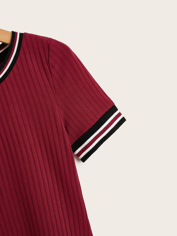 LUNE Striped Trim Rib-knit T-shirt