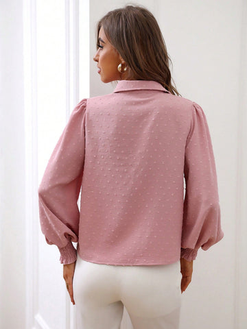 Chiquease Swiss Dot Shirred Lantern Sleeve Shirt