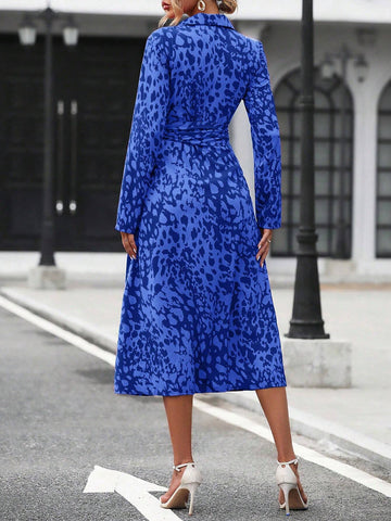 Elegant Random Printed Button-Front Waist-Tied Shirt Dress