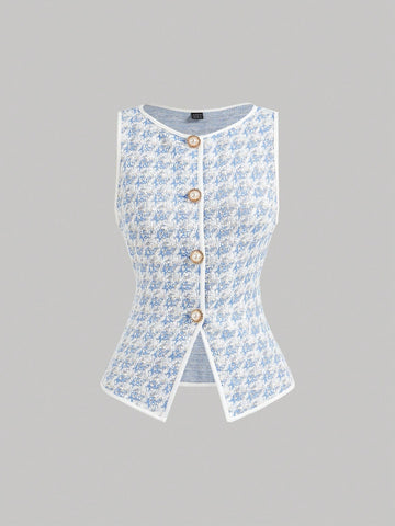 Knitted Houndstooth Tank Top