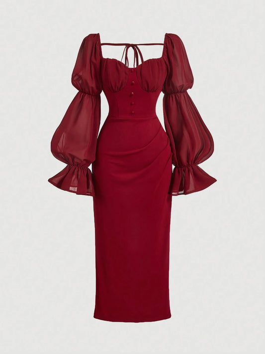 MOD Vintage Romantic Women Ruched Long Dress