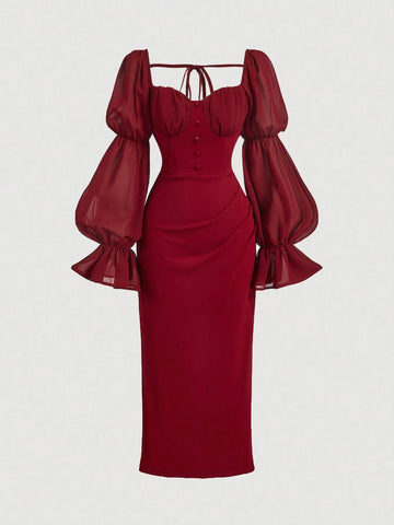 MOD Vintage Romantic Women Ruched Long Dress
