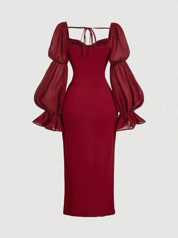 MOD Vintage Romantic Women Ruched Long Dress