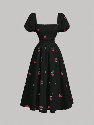 MOD Puff Waist Swing Dress