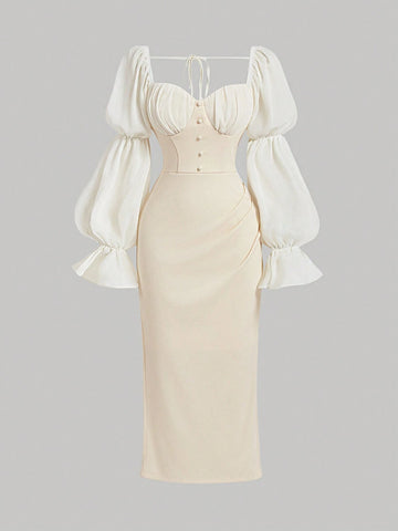 MOD Vintage Romantic Women Ruched Long Dress