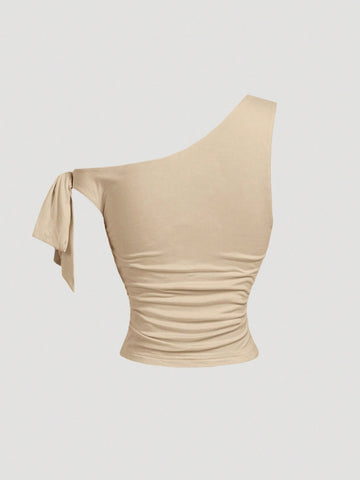 MOD Women's Asymmetric Neck Metal Floral Decor Top