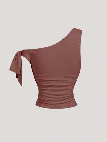 MOD Women's Asymmetric Neck Metal Floral Decor Top