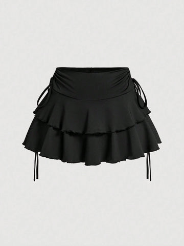 MOD Women's Solid Color Drawstring Pleated Waist Skirt