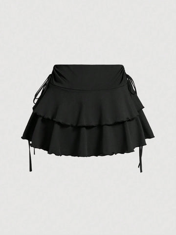 MOD Women's Solid Color Drawstring Pleated Waist Skirt