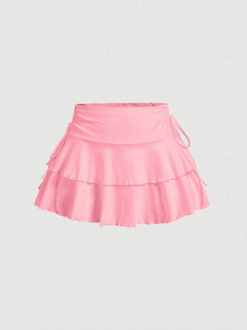 MOD Women's Solid Color Drawstring Pleated Waist Skirt