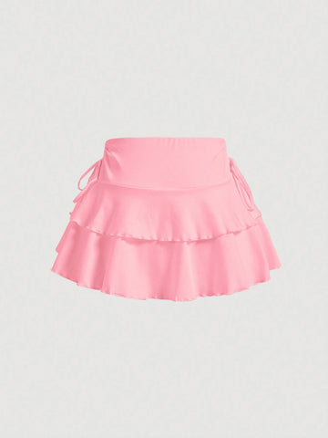 MOD Women's Solid Color Drawstring Pleated Waist Skirt