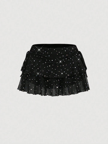 MOD Women's Solid Color Drawstring Pleated Waist Skirt
