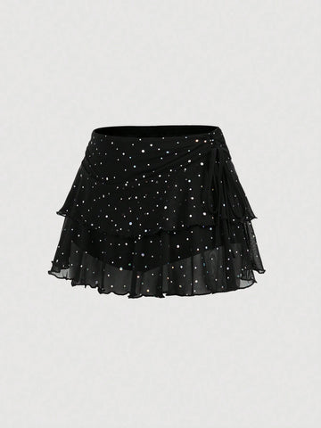 MOD Women's Solid Color Drawstring Pleated Waist Skirt