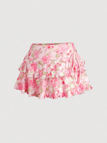 MOD Women's Solid Color Drawstring Pleated Waist Skirt