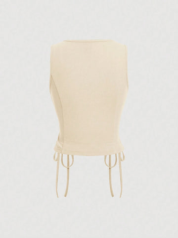 MOD Retro Vintage Clothes Crossed Frenulum Drawstring Side Crop Tank Top