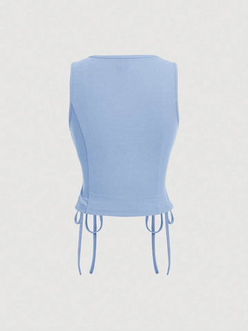 MOD Retro Vintage Clothes Crossed Frenulum Drawstring Side Crop Tank Top
