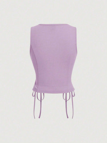 MOD Retro Vintage Clothes Crossed Frenulum Drawstring Side Crop Tank Top